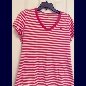 Nike the athletic dept. fuchsia pink and white stripe v-neck t-shirt Sz. Large